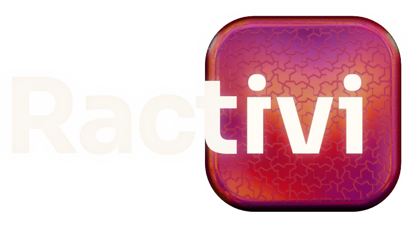 Ractivi name as a logo with a squircle and reverse i that looks like a person